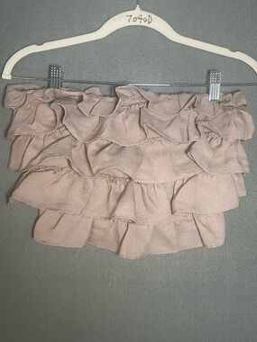 Mable Ruffle Crop Top Lace Up Back Brown Size Medium Boho Festival